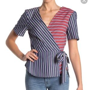 BCBGeneration Mixed Stripe Surplice Top